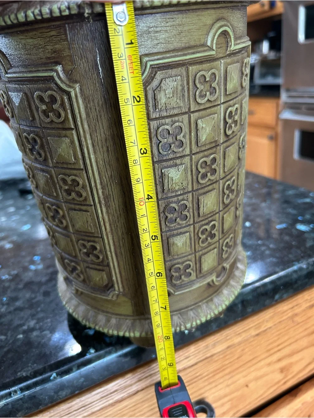 Vintage 70's Green Brentwood Waste Basket Faux Wood plastic Garbage Trash Can